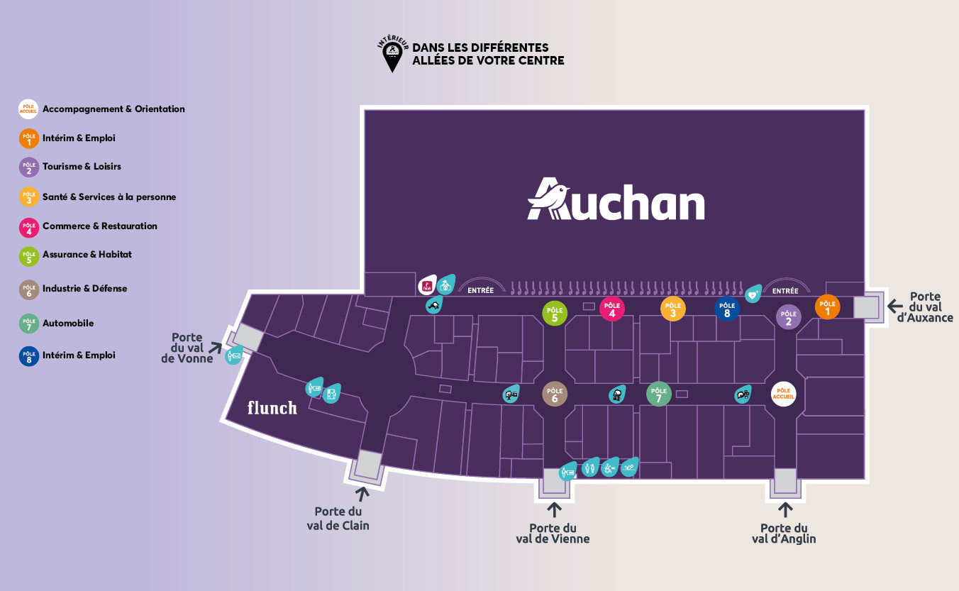 Plan de la galerie pour le job dating du 7 février au centre commercial Aushopping Poitiers Sud