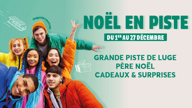 Noël en piste du 1er au 27 décembre, profitez d'une grande piste de luge, de la présence du Père Noël et de pleins de cadeaux et de surprises dans votre centre commercial Aushopping Poitiers Sud