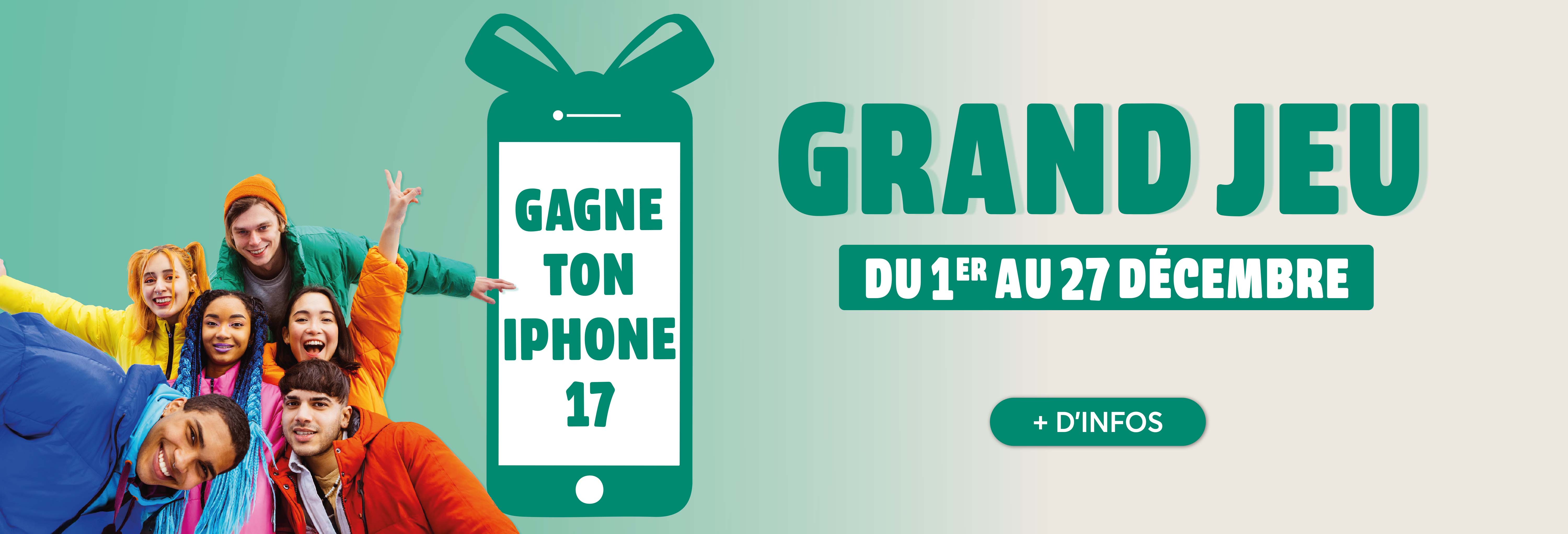 Grand jeu du 1er au 27 décembre, tentez de gagner un iphone 17 dans votre centre commercial aushopping poitiers sud
