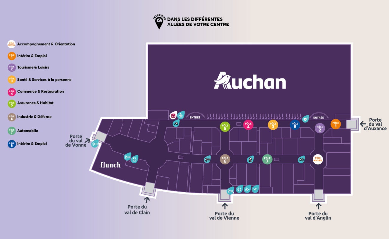 Plan de la galerie pour le job dating du 7 février au centre commercial Aushopping Poitiers Sud