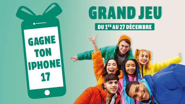 Grand jeu du 1er au 27 décembre, tentez de gagner un iphone 17 dans votre centre commercial aushopping poitiers sud